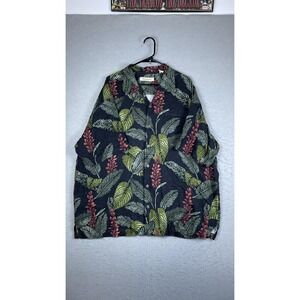 Tommy Bahama Shirt Mens 2XL Black Floral Silk Hawaiian Short Sleeve Button Front